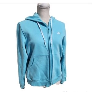Vintage Adidas Full Zip Jacket Hooded Pockets Athleisure 2002 Pastel Blue